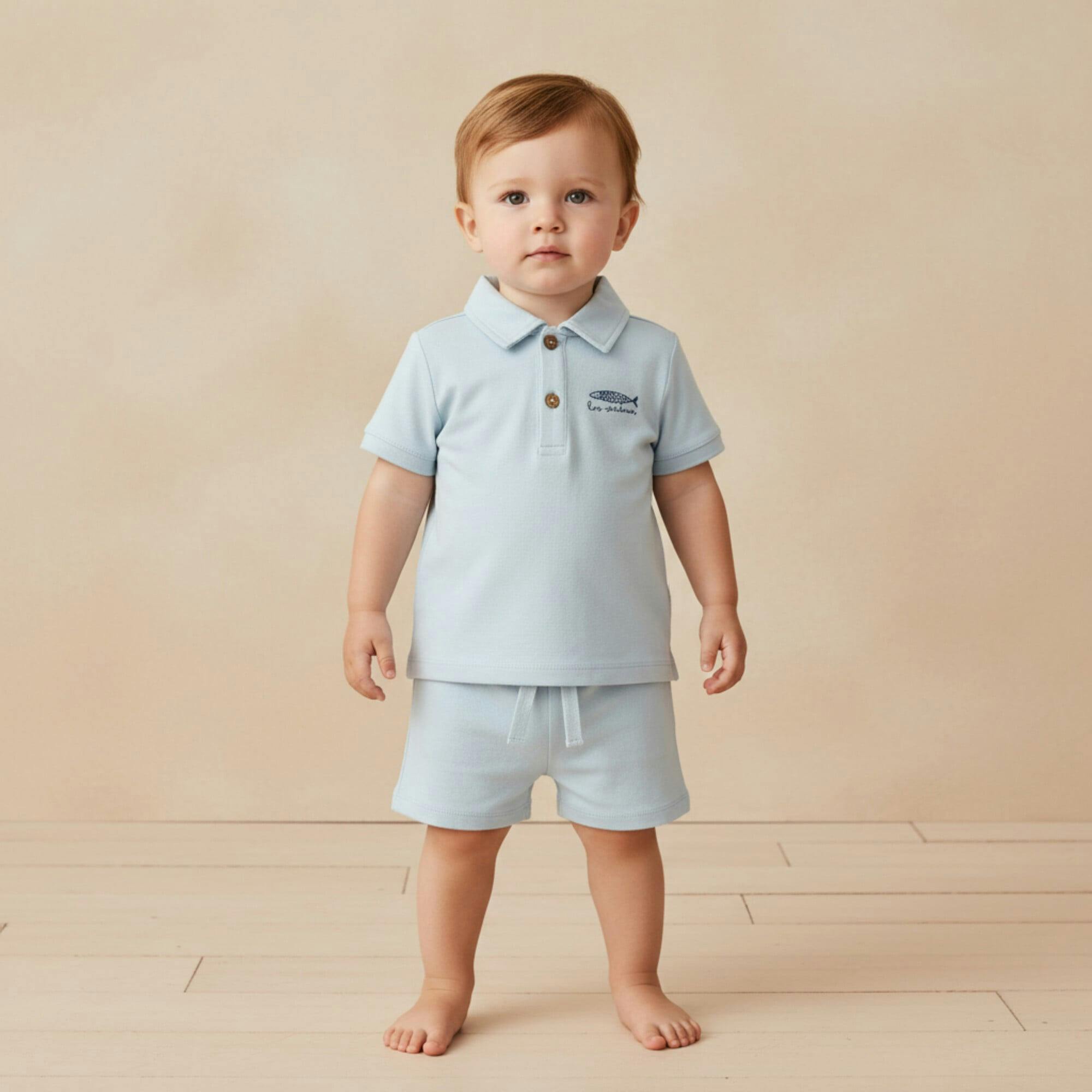 Organic Polo Shirt & Shorts Set - Light Blue