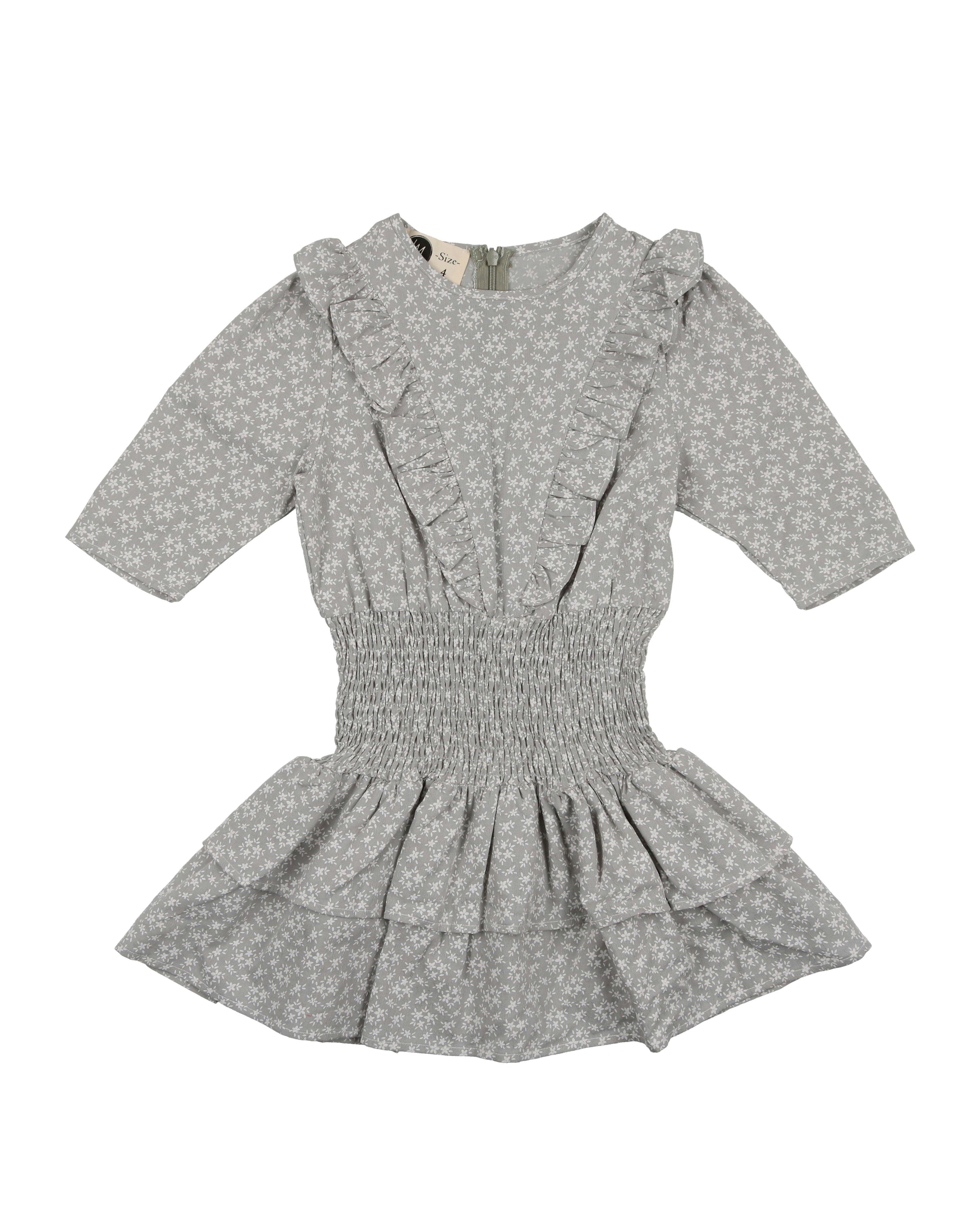 Textured Floral 3/4 Sleeve Peplum Dress