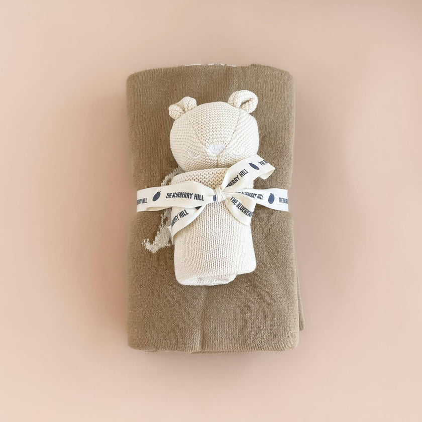 Honey Bear Blanket and Lovey Baby Gift Set - Cream