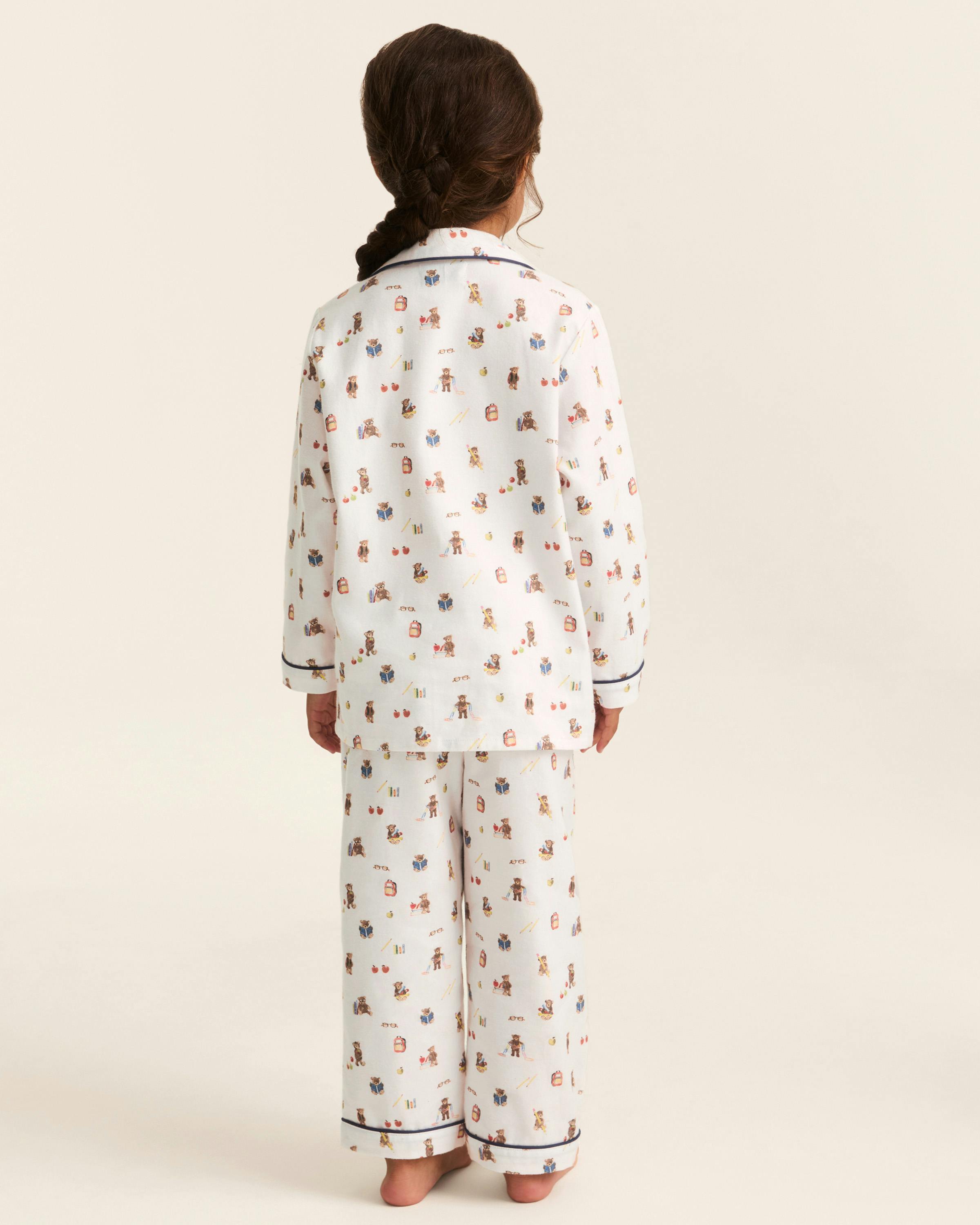 Kid's Twill Pajama Set in Teddy Goes To School