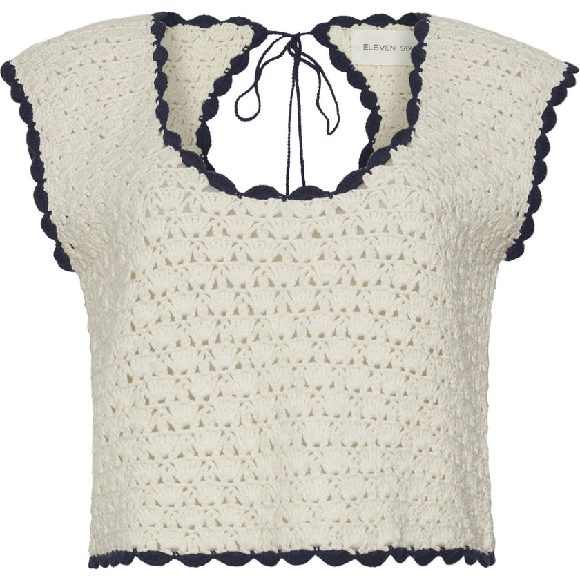 ZARIA CROCHET TOP | IVORY W/ BLACK TIPPING