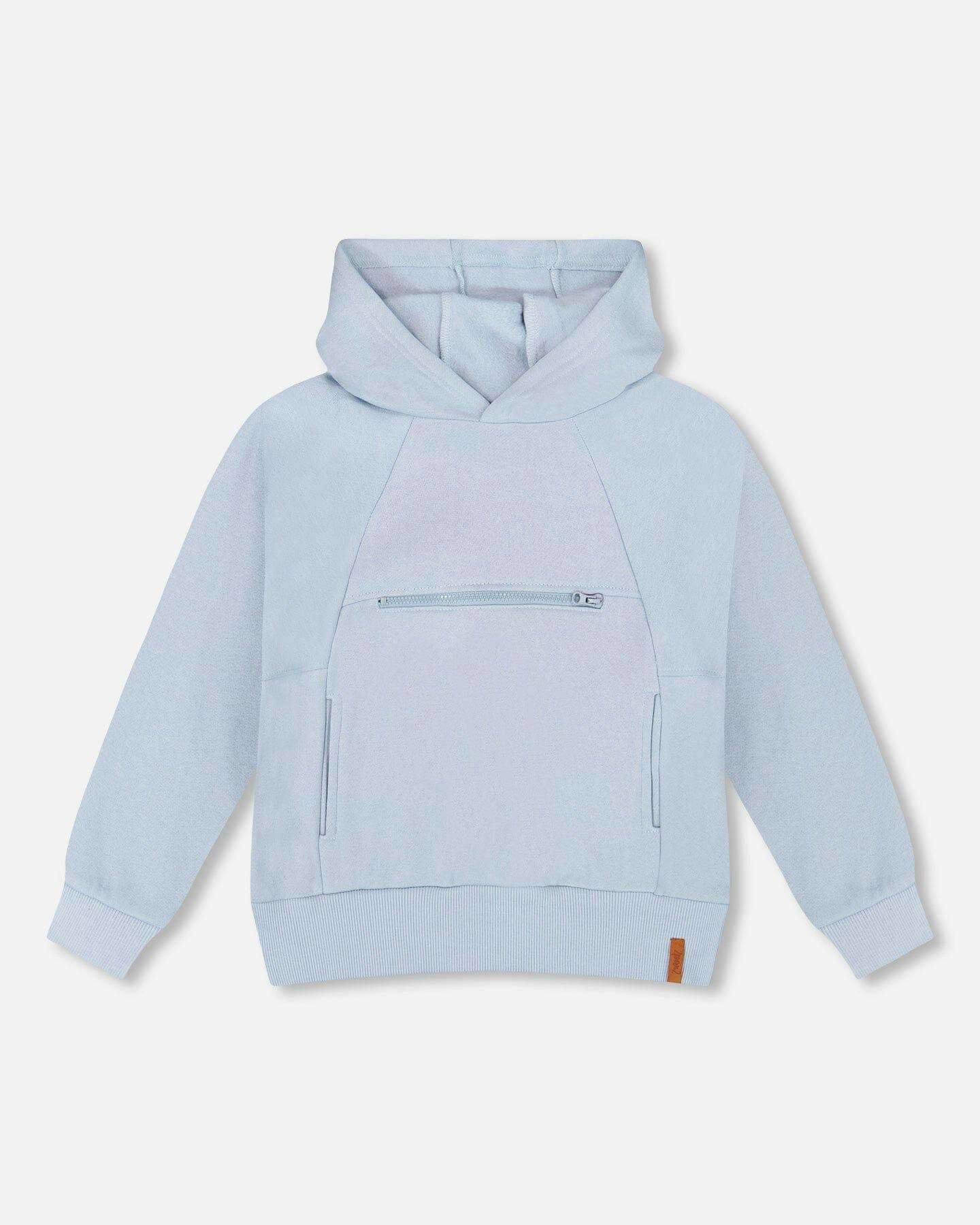 Pullover Hooded Fleece Sweatshirt With Zip Pocket Light Blue