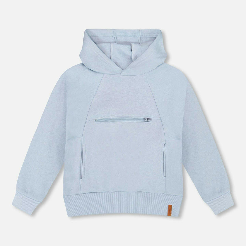 Pullover Hooded Fleece Sweatshirt With Zip Pocket Light Blue