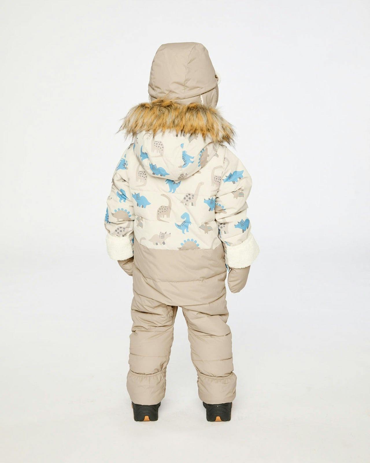 Baby Snug One Piece Snowsuit Adapted For Car Seats Blue Dinosaur Print