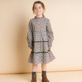 Long Sleeves Tiered Skirt Dress with Velvet Trim