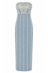Lylie Coastal Blue Embroidery Strapless Midi Dress
