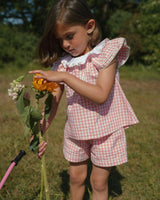 Roman Cotton Gingham Check Short - Peony