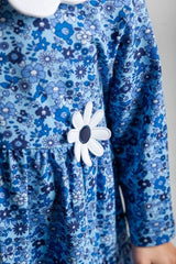 Floral Print Knit Dress With Flower