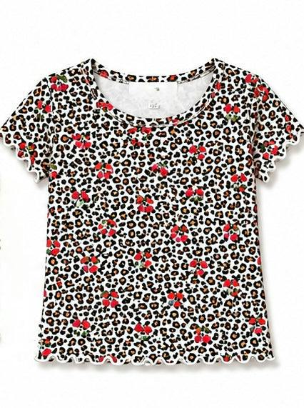 Girls Printed Pointelle Short Sleeve Top