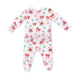 Bows & Candy Canes - 2 Way Ruffle Back Zipper Footie