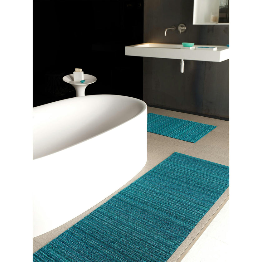 Skinny Stripe Shag Floor Mat, Turquoise