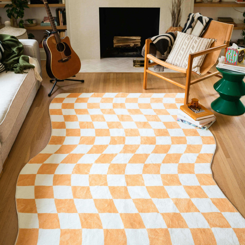 Yellow Wavy Checkered Rug