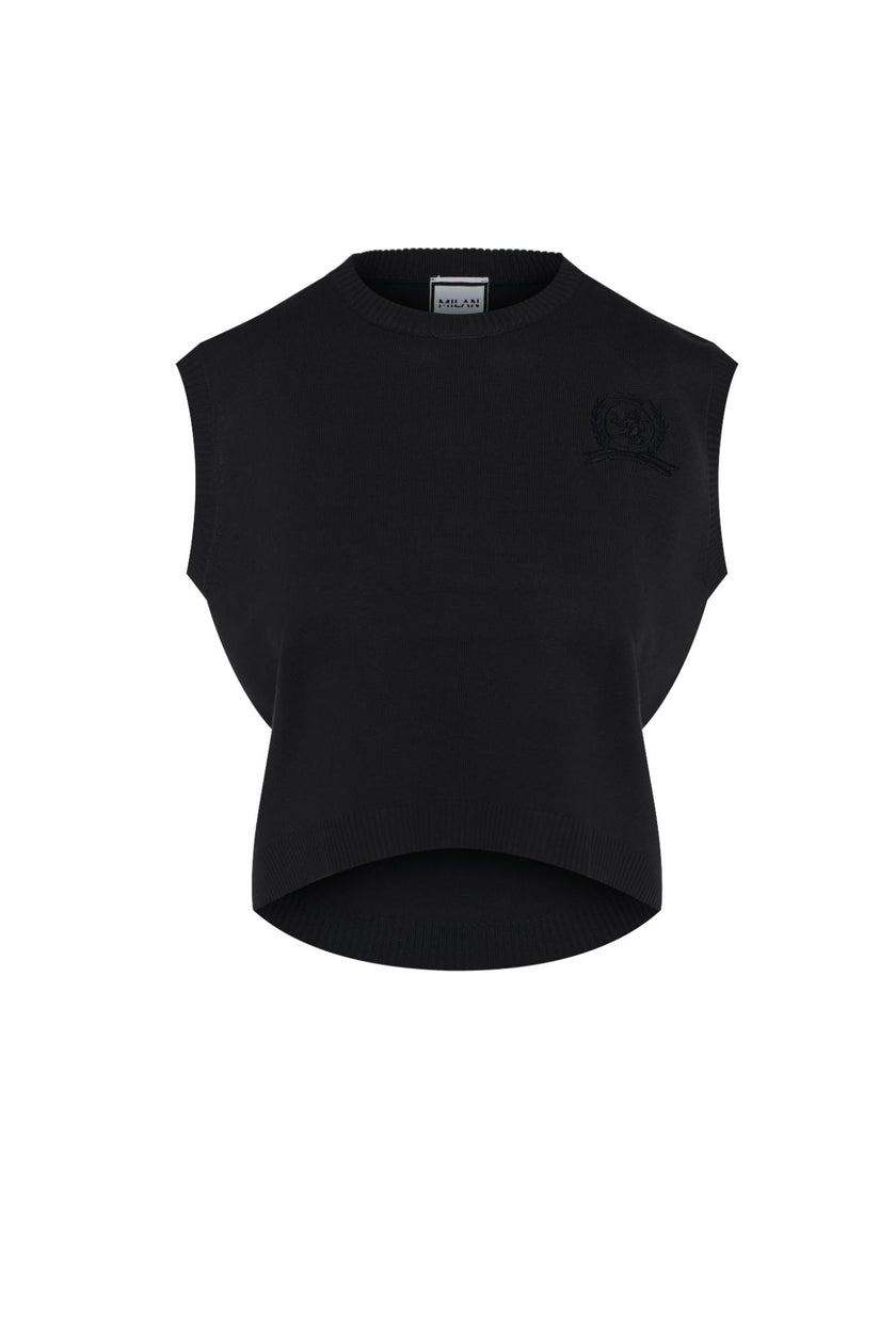 Embrodery Knit High Low Vest