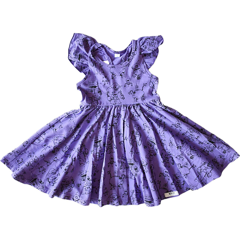Racer Back Twirly Dress in Robots