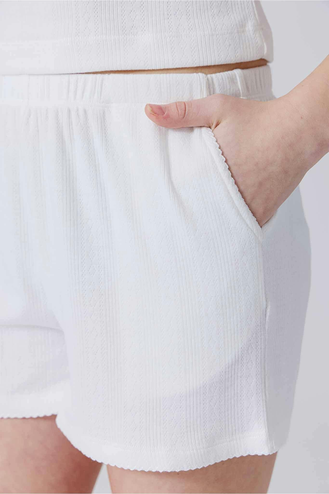 Girls Pointelle Short in Bright White