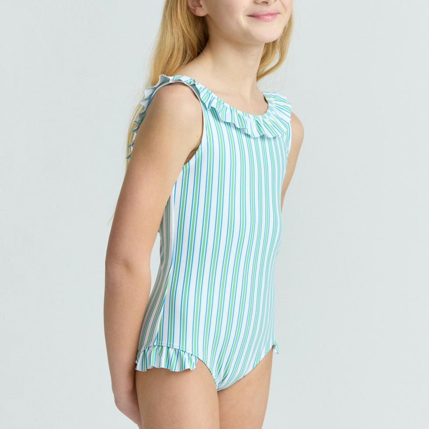 girls tamarin stripe ruffle collar one piece