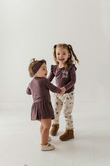 Girls Long Sleeve Ruffle Top in Big Sis in Plum