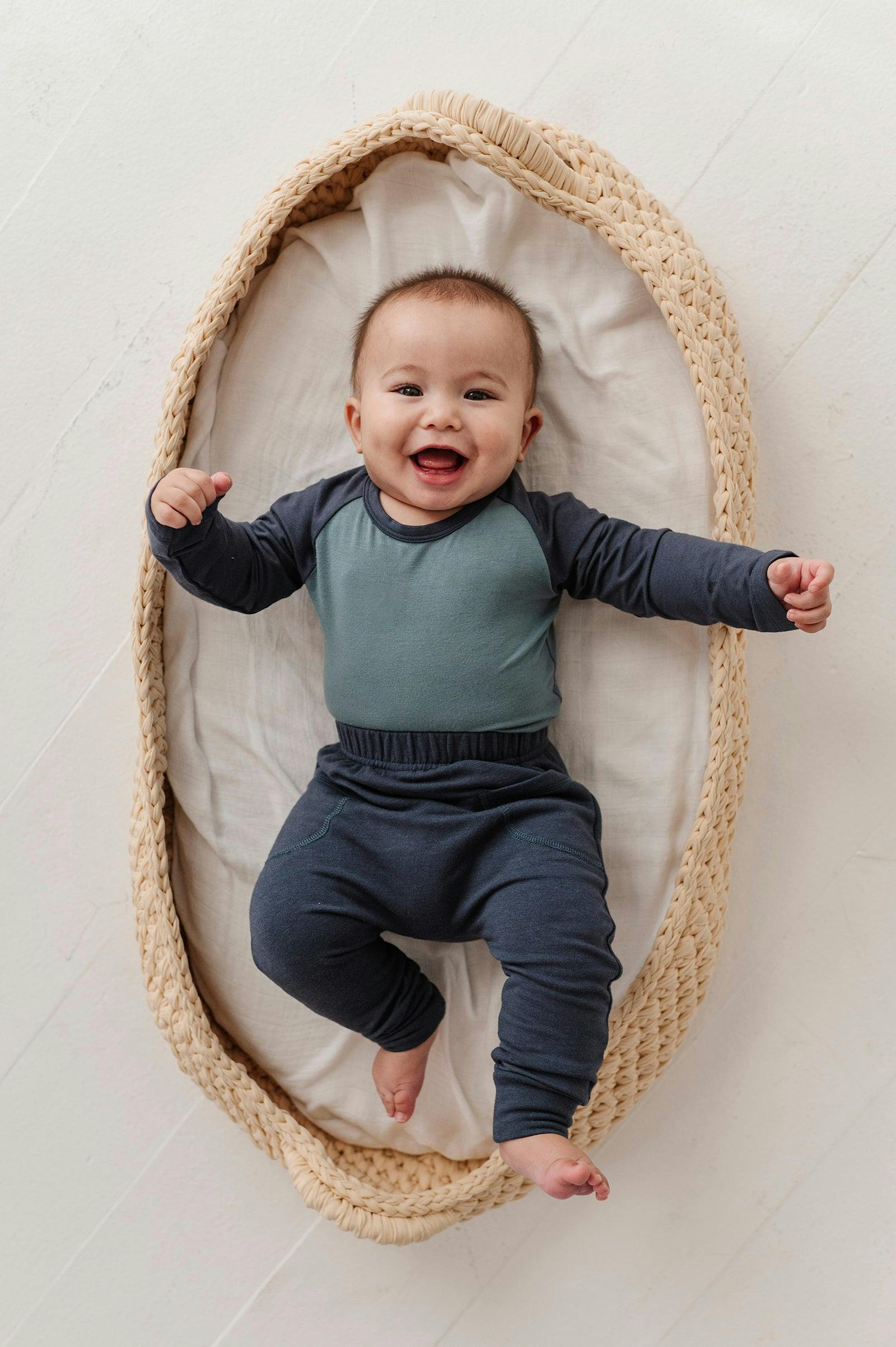 Baby Boy Long Sleeve Raglan Bodysuit in Nightfall