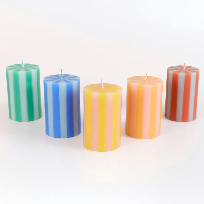 Bright Striped Pillar Candles