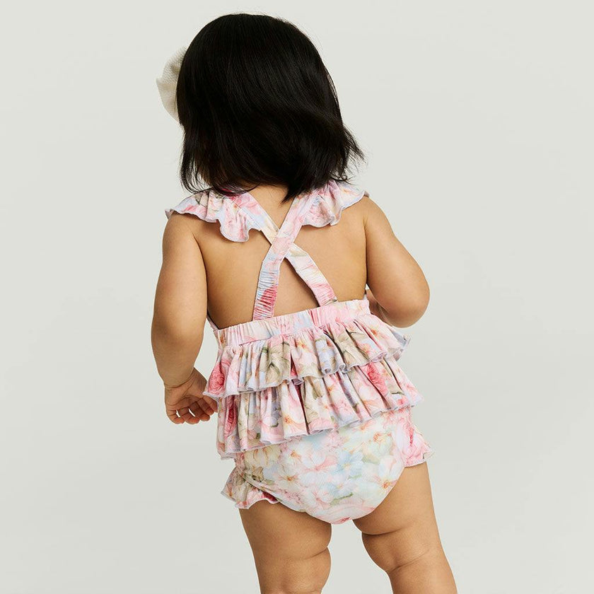 Rose Dreams Ruffled Strap Bubble Romper