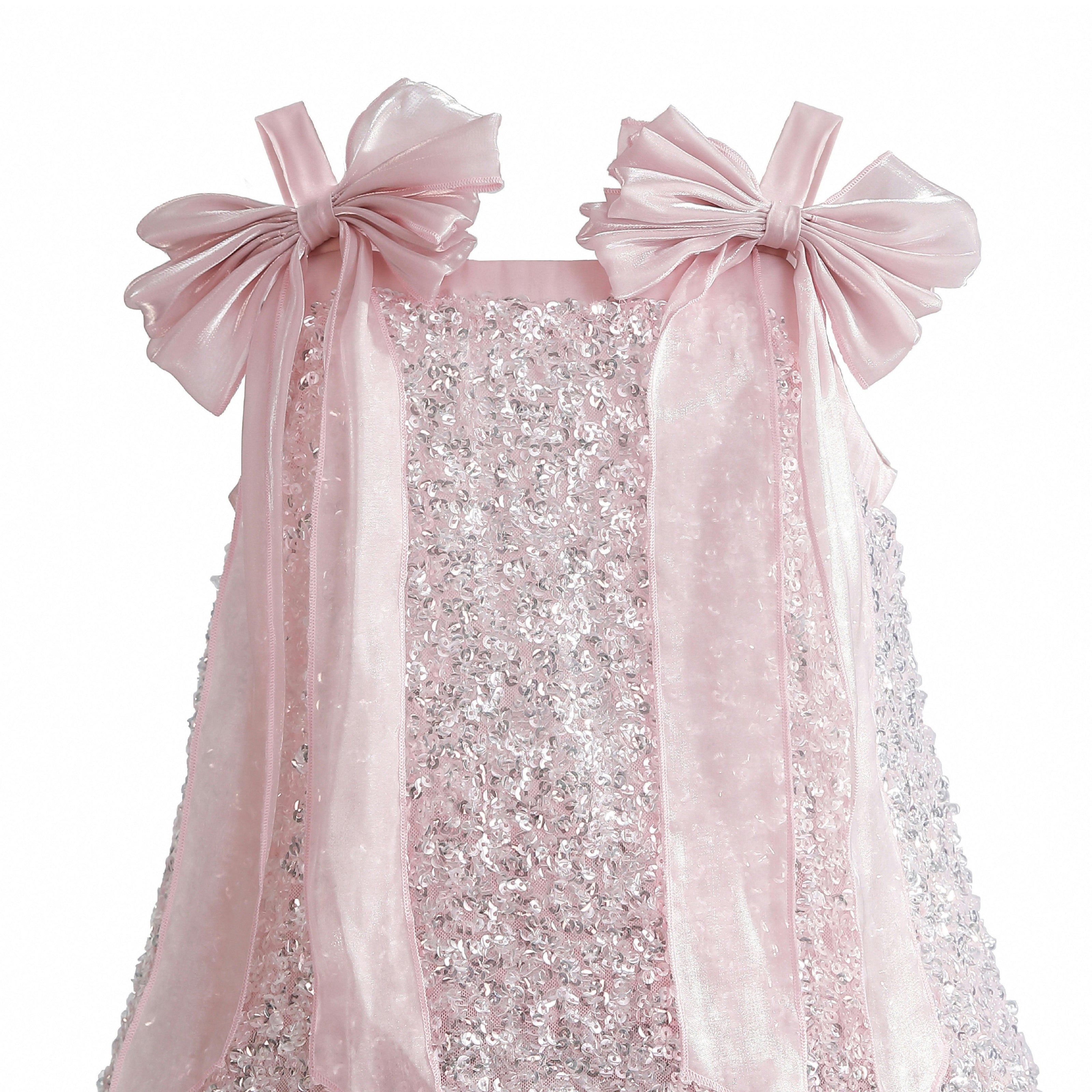 Light Pink Aurielle Beaded Bow Dress