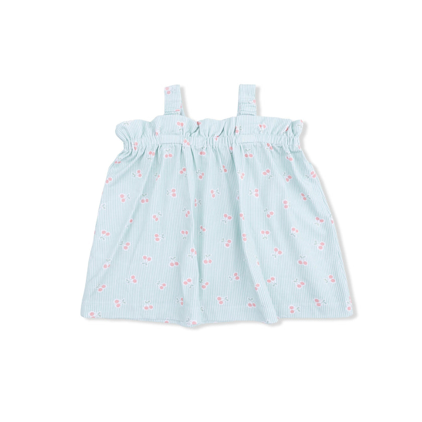 Tiny Cherry Stripe - Top with Bows and Ruffle Leg Bloomer