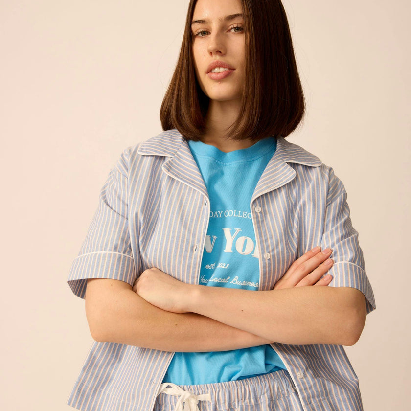 Adult Bowling Shirt in Oxford Stripe