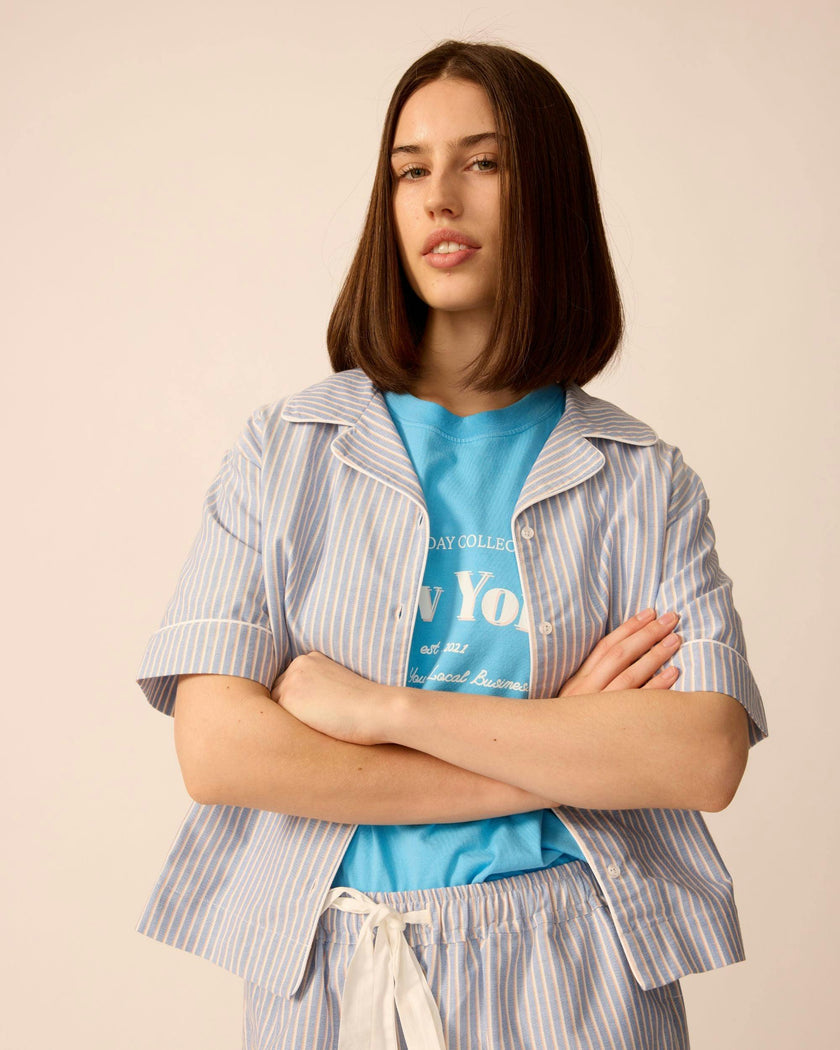 Adult Bowling Shirt in Oxford Stripe