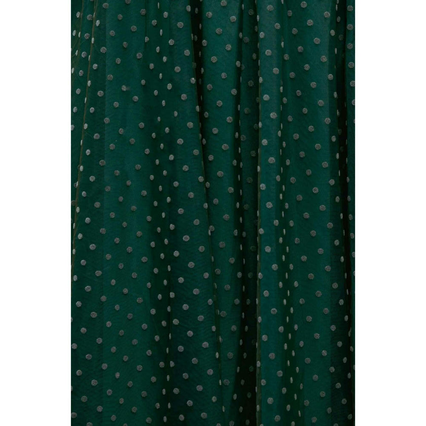 Hattie Dress in Green Flocked Dot Tulle