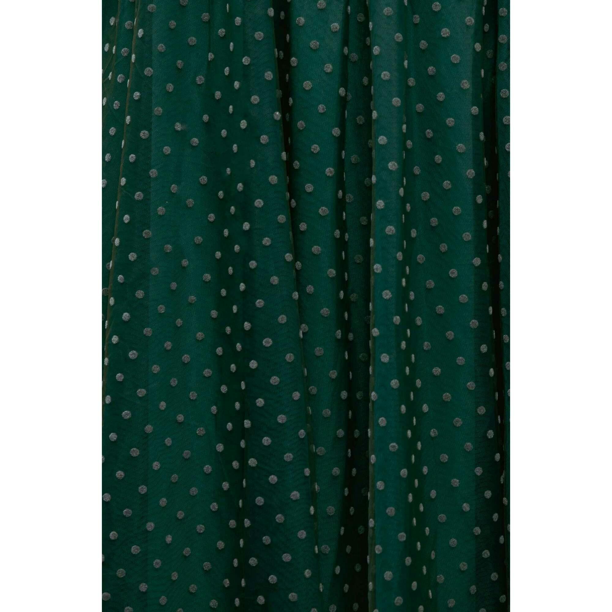 Hattie Dress in Green Flocked Dot Tulle