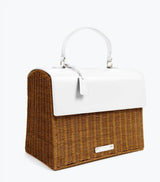 Large, Insulated, Hand-Woven Wicker Lunchbox, Dark White