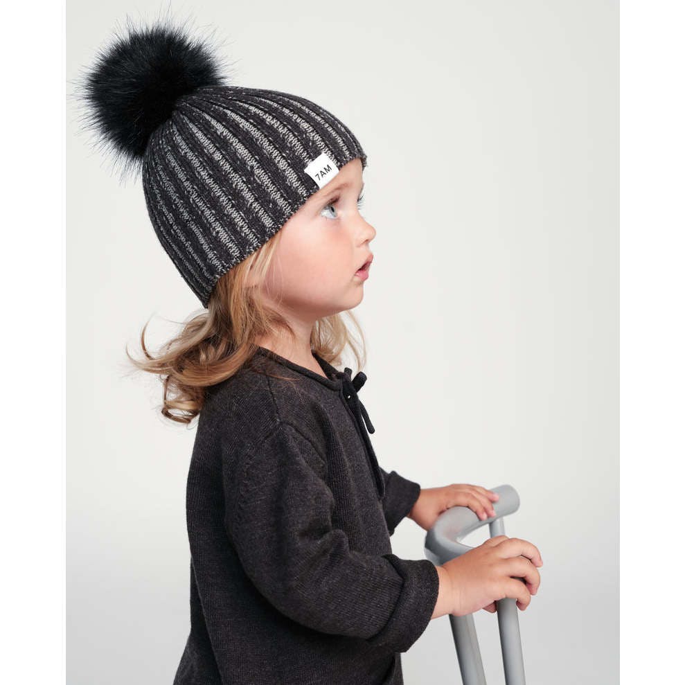 Chunky Knit Ribbed Detachable Pom Pom Beanie