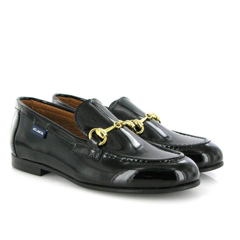 Patent Leather Teresa Buckle Loafers, Black