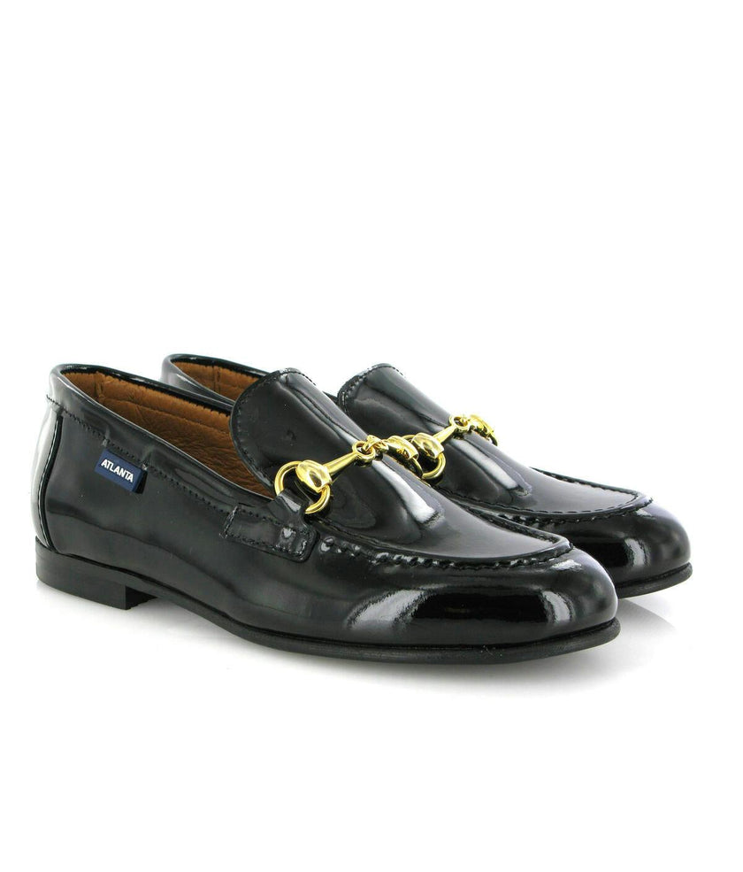 Patent Leather Teresa Buckle Loafers, Black