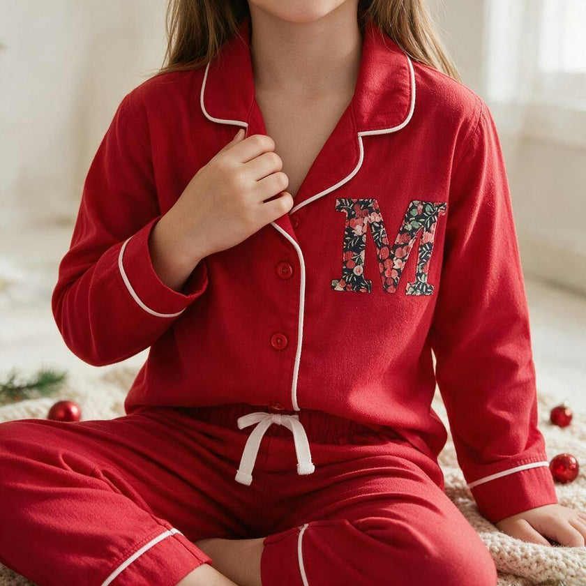 Liberty of London Christmas children's personalised classic pyjamas - red