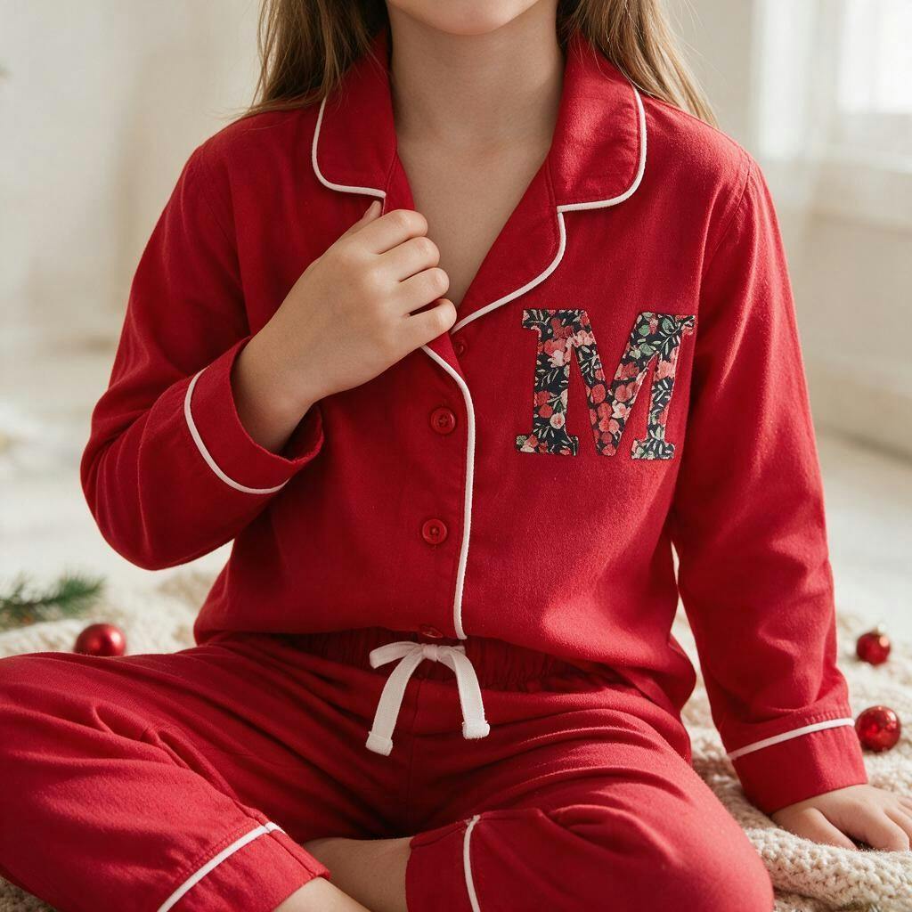 Liberty of London Christmas children's personalised classic pyjamas - red