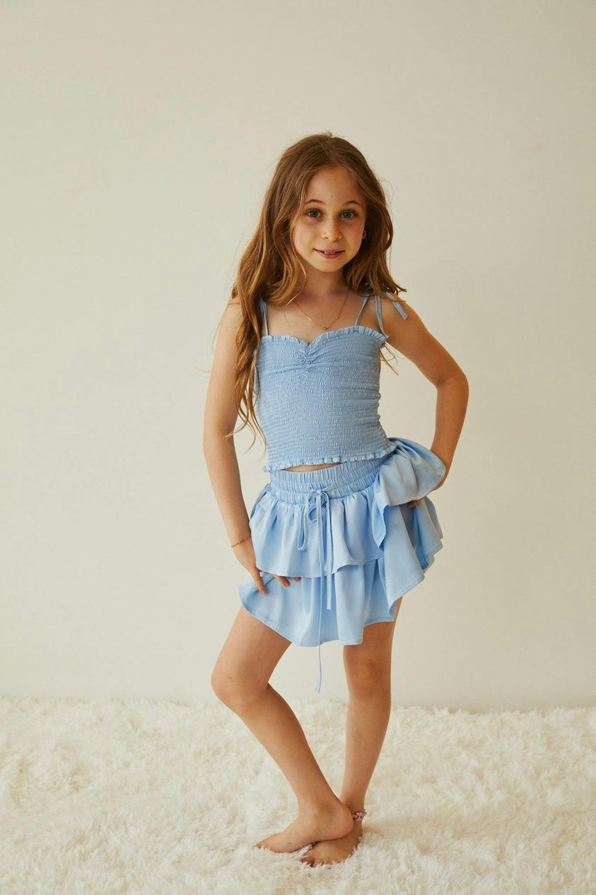 Willow Pastel Blue Satin Skort
