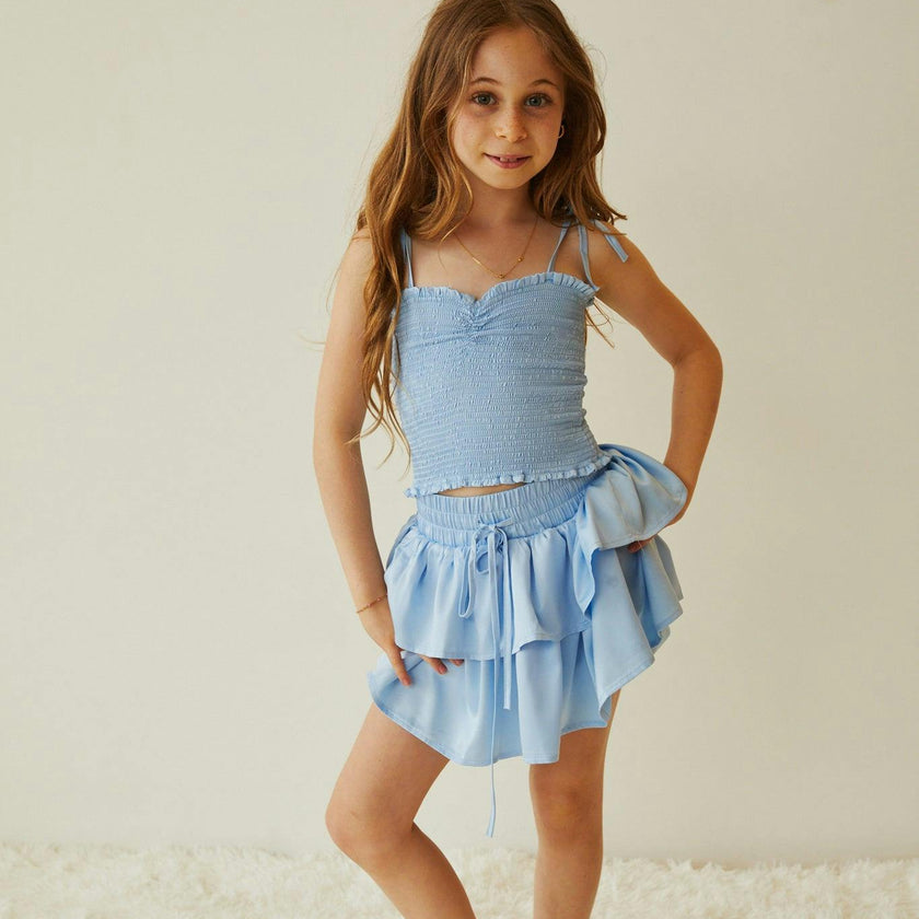 Georgia Pastel Blue Satin Smocked Top