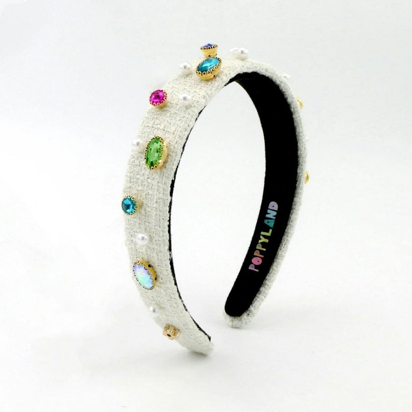 White Tweed Bejeweled Headband