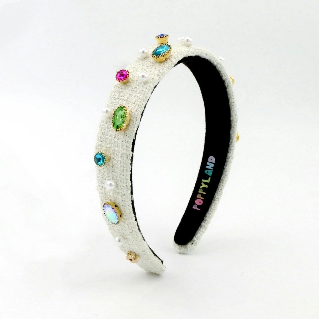 White Tweed Bejeweled Headband