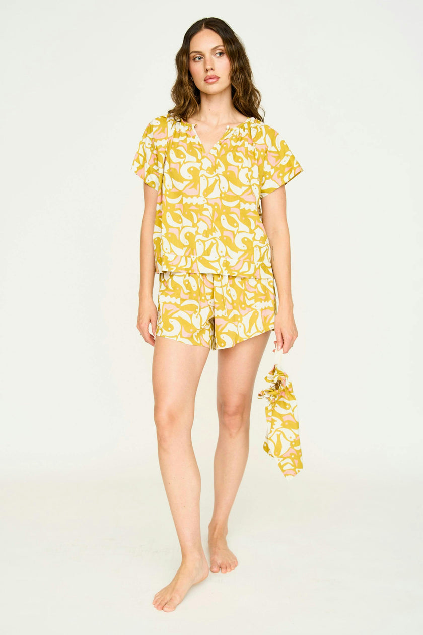 Pajama Tap Short Set in Canary