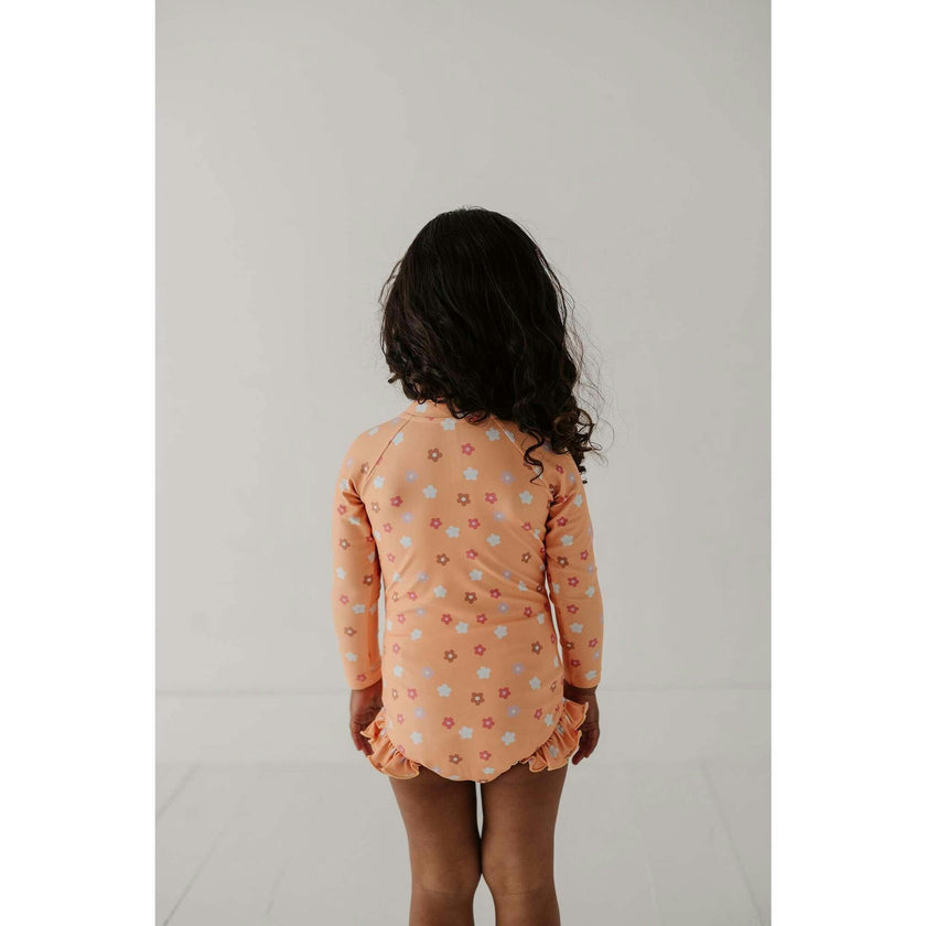 Girl's One-Piece Ruffle Rash Guard Swimsuit
