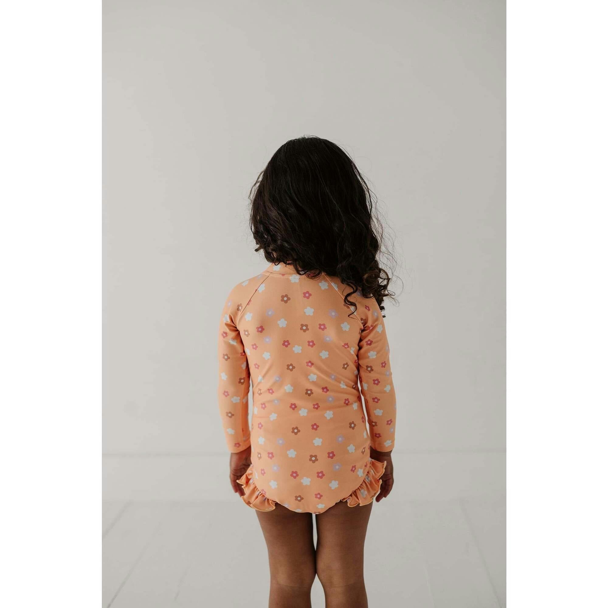 Girl's One-Piece Ruffle Rash Guard Swimsuit