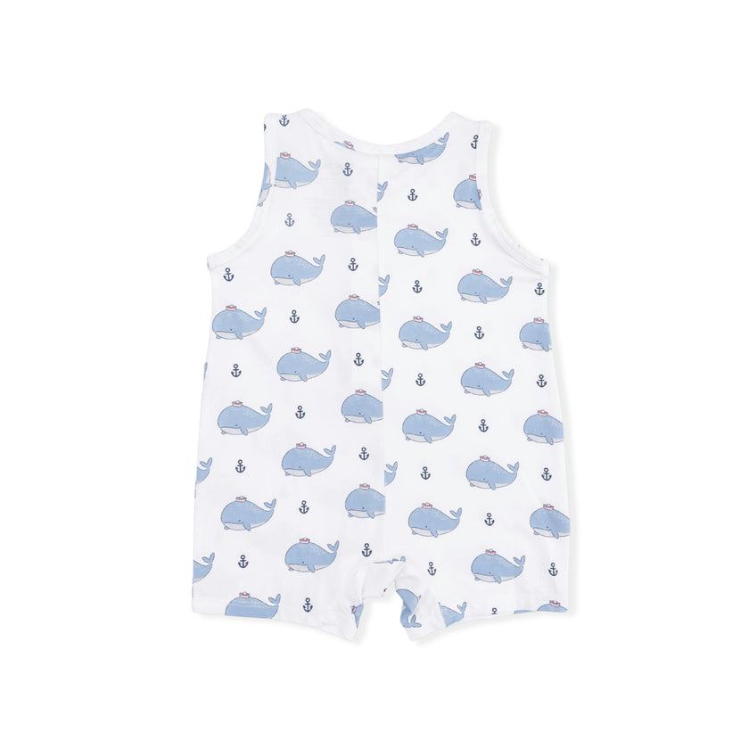 Bubbly Sailor Whales Blue - Sleeveless Shortie Romper