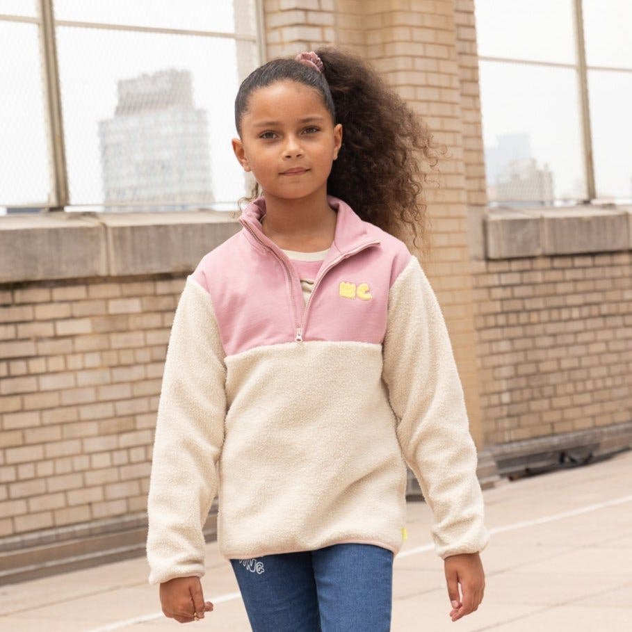 Recycled Cotton And Sherpa Pink Zipup