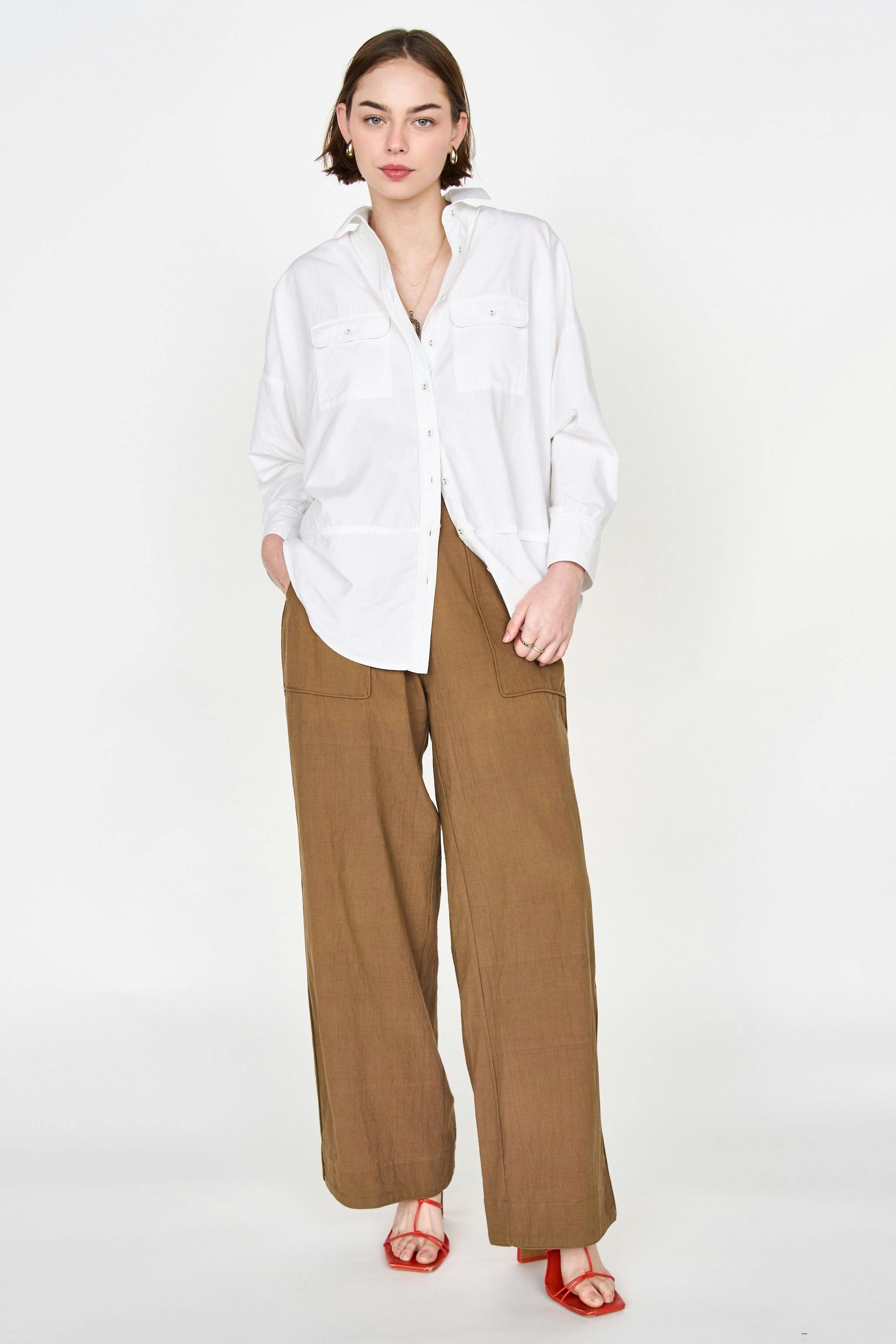 Women's Kyoto Poplin Long Sleeve Oversized Blouse, White