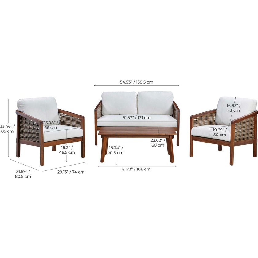 Teamson Home Outdoor Conversation Set with Cushion & Acacia Wood Frame