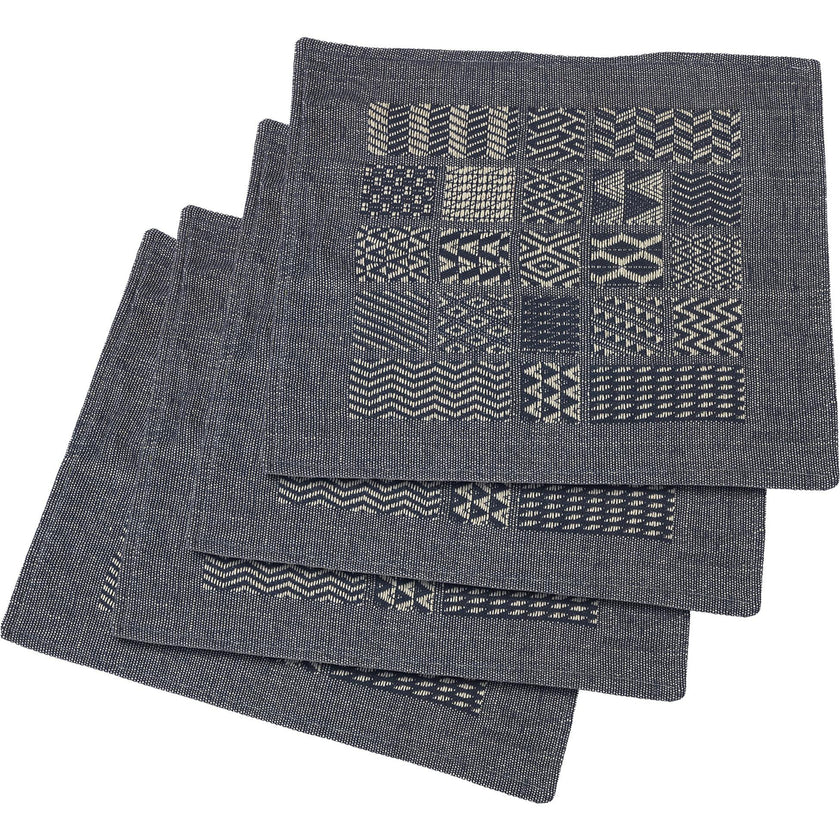 Artisan Hand Loomed Placemat - Indigo Blocks - 14" x 19"- Set of 4