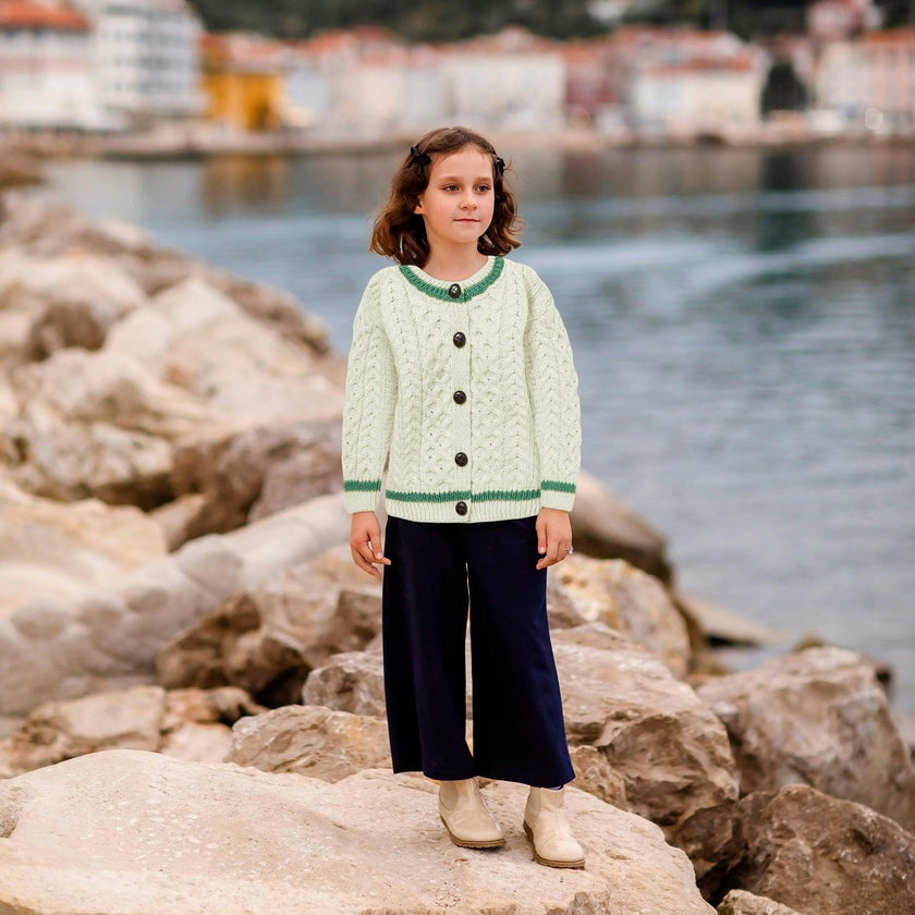 London Days Merino Cardigan - Cream & Green