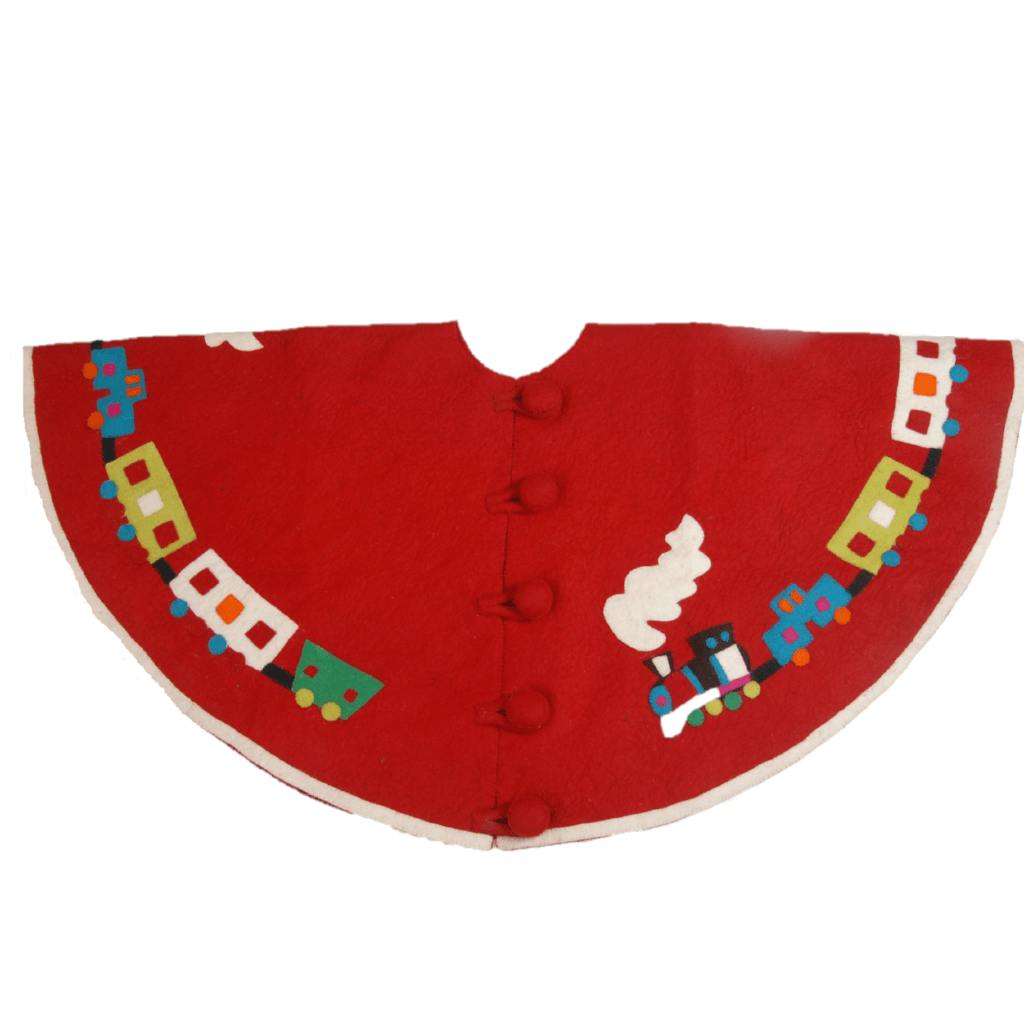 Handmade Toy Train Red Christmas Tree Skirt Felt 26